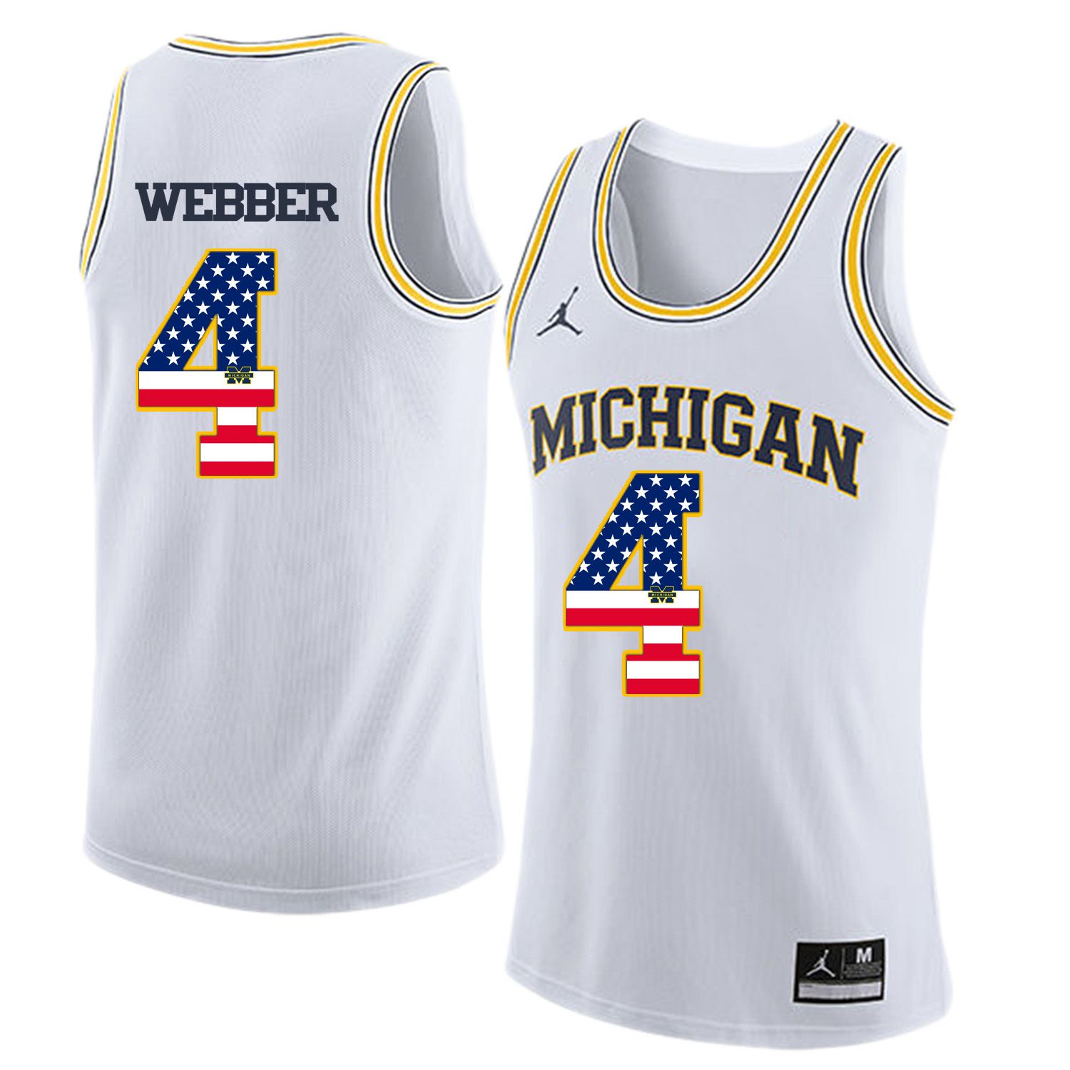 Men Jordan University of Michigan Basketball White #4 Webber Flag Customized NCAA Jerseys
